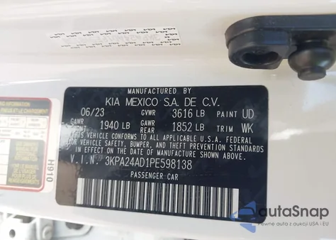 2023 Kia Rio S from USA, damaged, VIN 3KPA24AD1PE598138